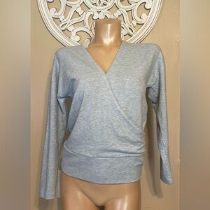 White House black market women’s XS sweater top wrap front v neck blue soft whbm